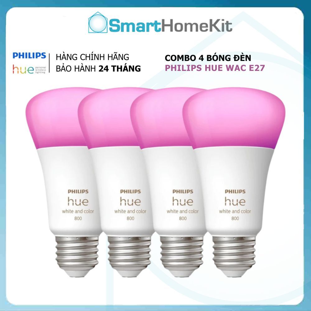 Combo 4 bóng đèn thông minh Philips Hue WCA E27 - Đèn 16 triệu màu, điều khiển với giọng nói | Shopee Việt Nam