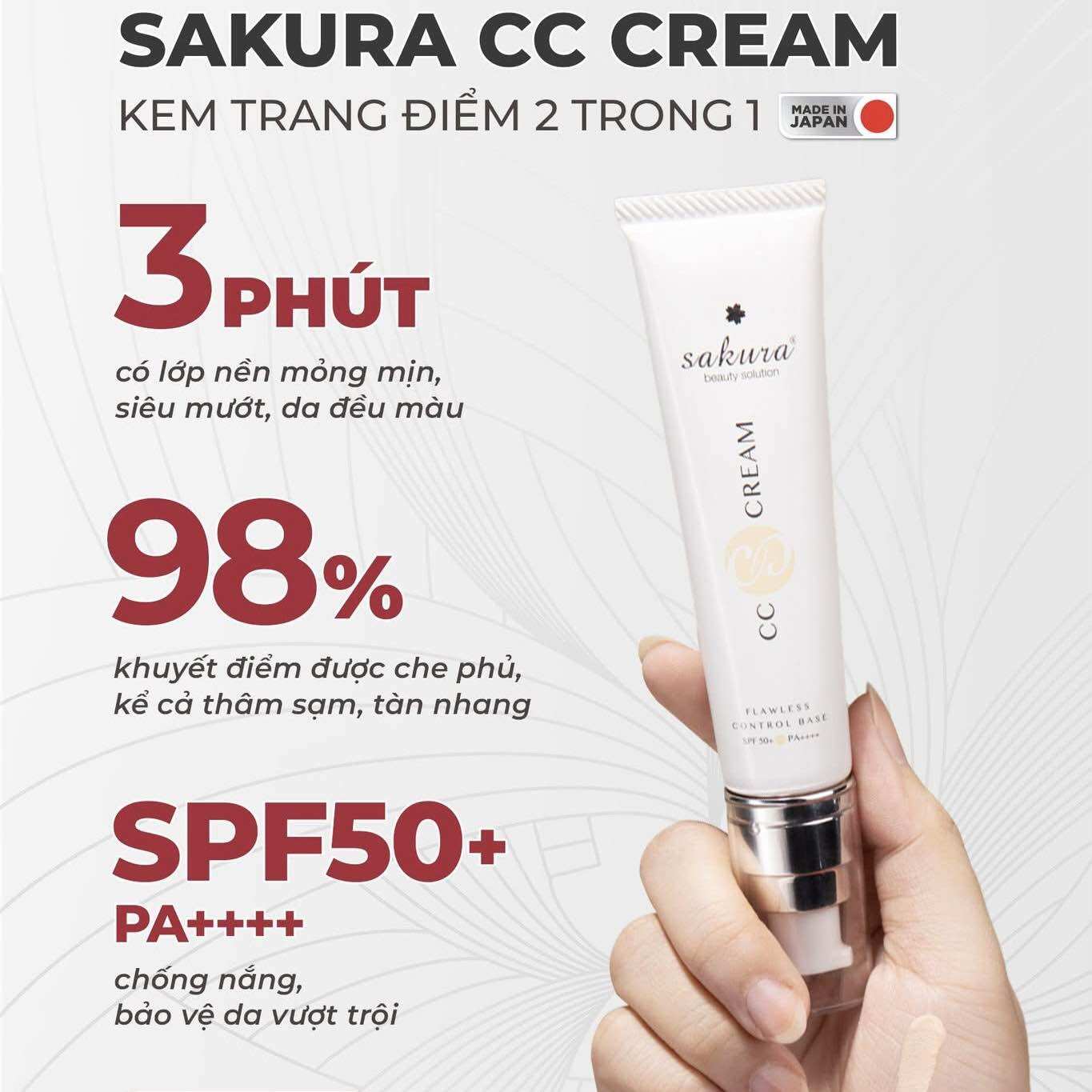 Kem trang điểm che phủ nhẹ nhàng chống nắng Sakura CC Cream Flawless Control Base SPF50+ PA++++