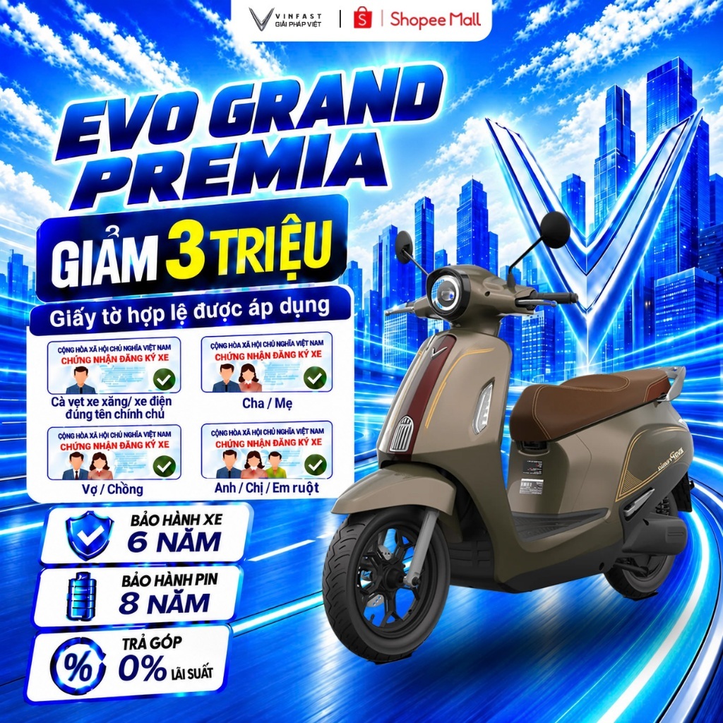Xe Máy Điện VinFast Evo Grand Premia - Pin LFP | Shopee Việt Nam