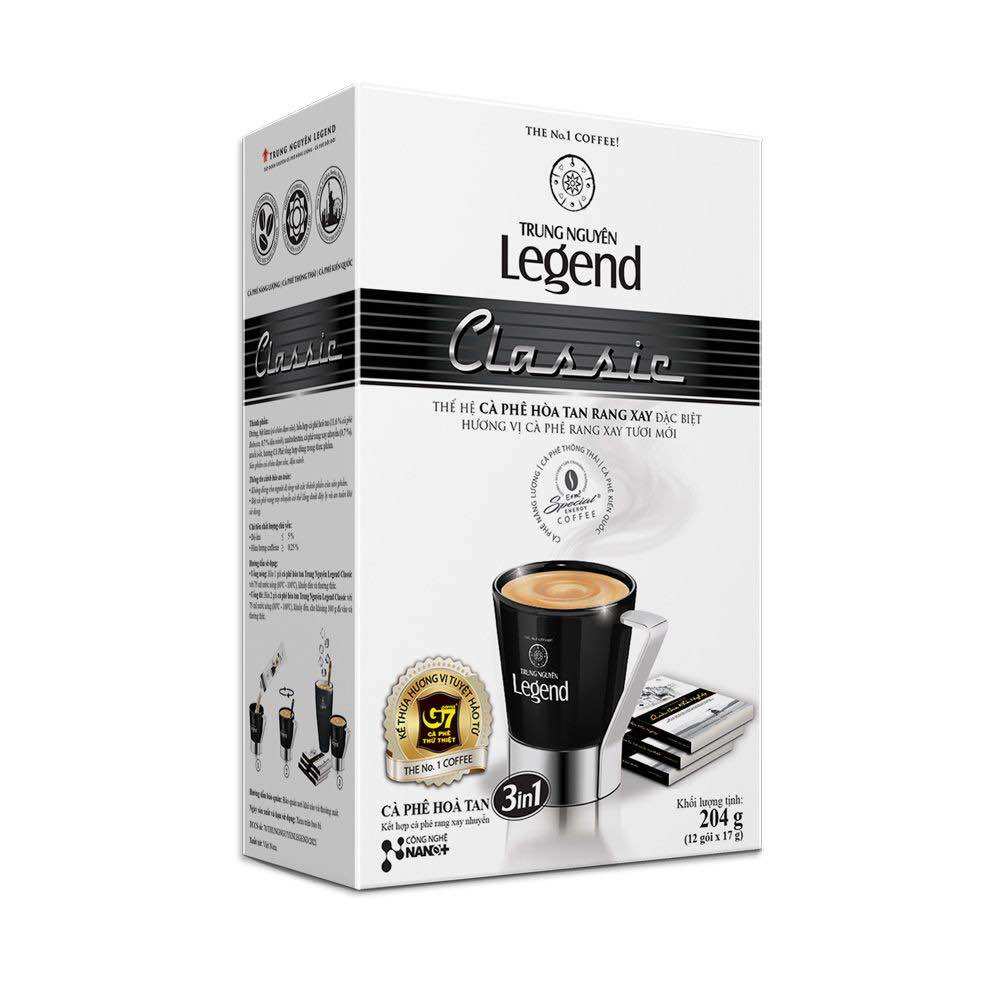 1 /Hộp = 12 GÓI * 17G/GÓI Cà phê hòa tan Legend Classic Trung Nguyên - Tuyệt phẩm Cà Phê trứ danh tạo tác từ Cà phê hòa tan đặc biệt và cà phê rang xay với công nghệ Nano