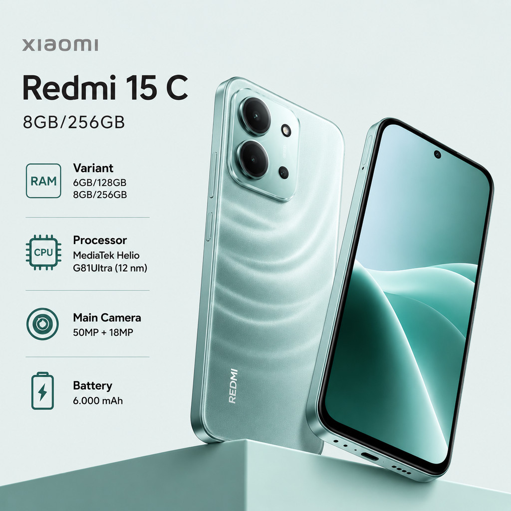 Xiaomi Redmi 15C 8GB+256GB Smartphone 6.9" Gaming Display 50MP AI Camera 33W Fast Charging Game Acceleration Handphone