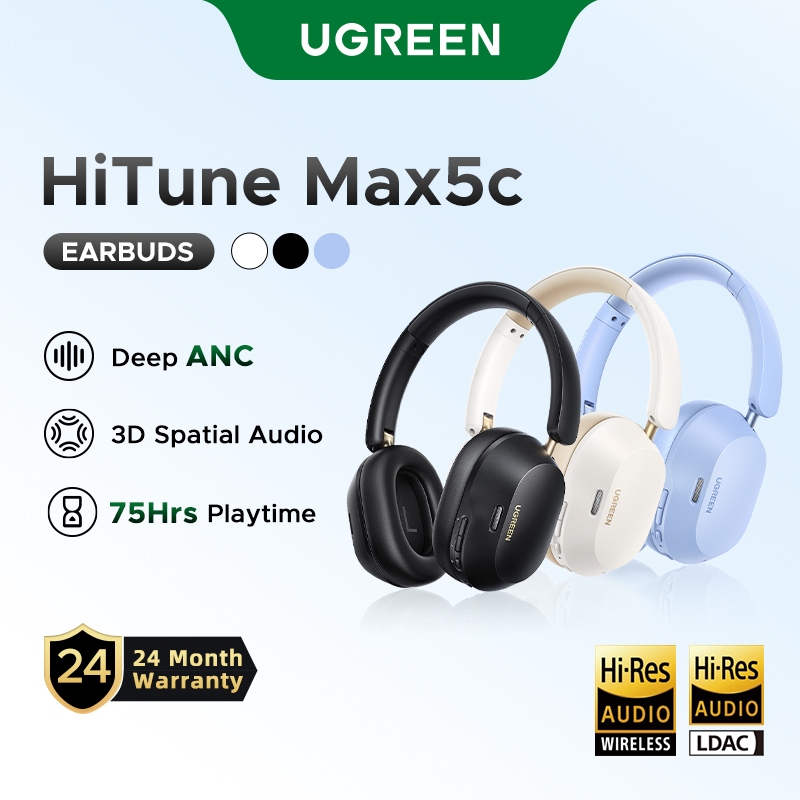 UGREEN HiTune Max5c Hybrid ANC Headphones Hi-Res Audio 3D Spatial Audio 43dB Noise Cancelling HiFi Earphones
