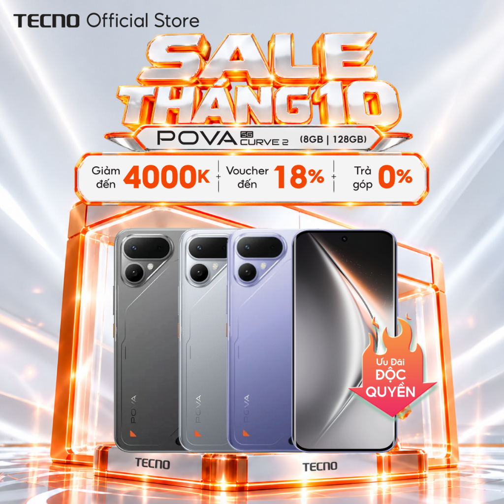 Điện thoại TECNO POVA Curve 2 5G (8+8)GB/128GB - Siêu Pin 8000mAh | Siêu Mỏng | Màn cong AMOLED 144Hz | Dimensity 7100 | Shopee Việt Nam