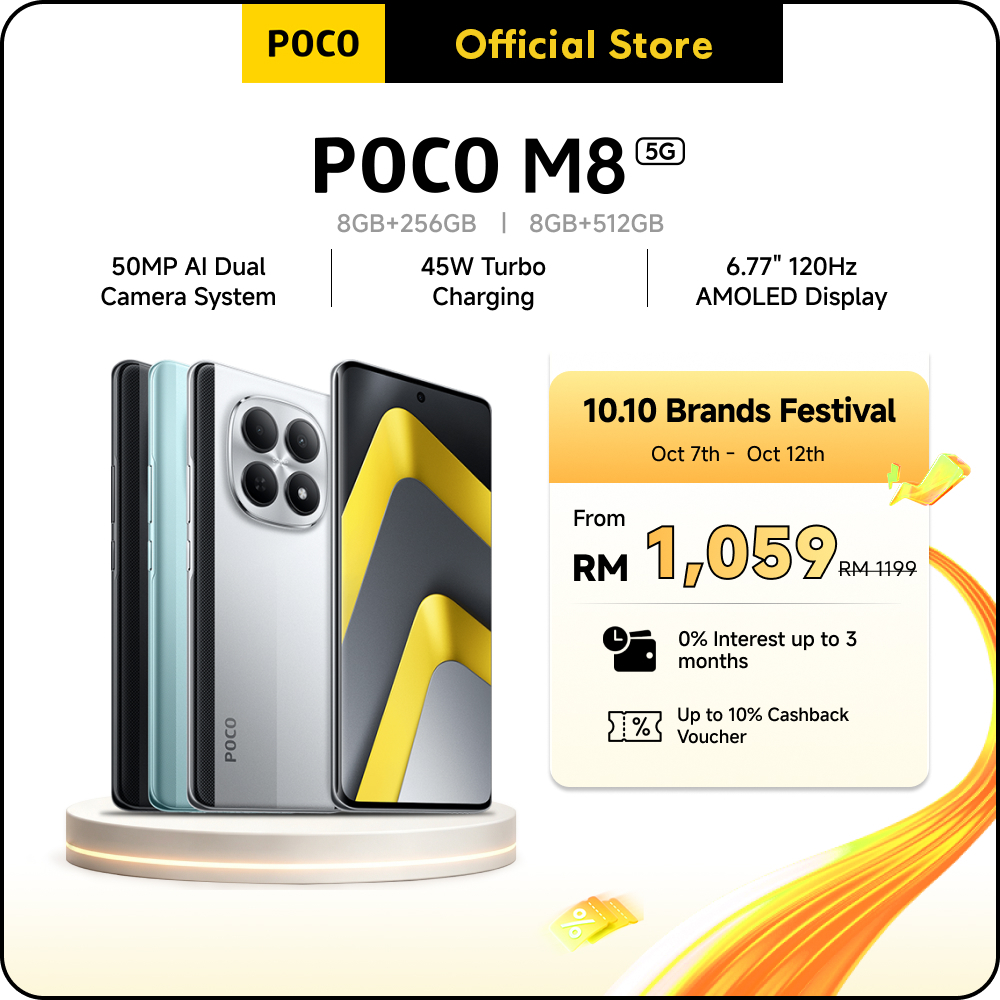 POCO M8 5G Smartphone |7.35mm sleek 3D-curved design,6.77"120Hz Flow AMOLED display,50MP AI dual camera system