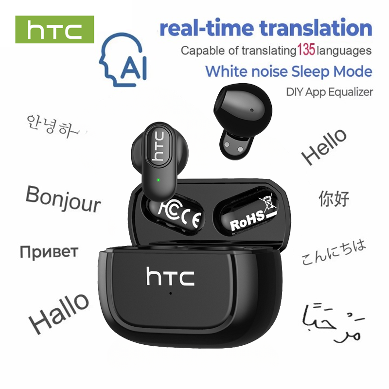 HTC | HTC NE51 TWS Wireless Earbuds Bluetooth 6.0 AI Translator ENC Noise Cancelling IPX5 Waterproof 14.2mm HiFi Stereo Headphones
