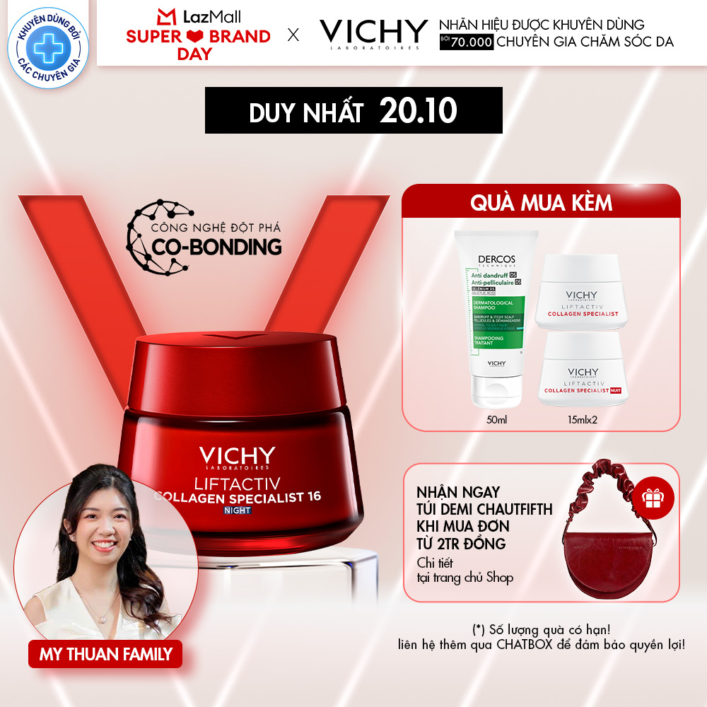 Kem dưỡng giúp cải thiện trọn 16 dấu hiệu lão hóa giảm nếp nhăn sáng da dùng ban đêm Vichy Collagen 16 Night 50ml