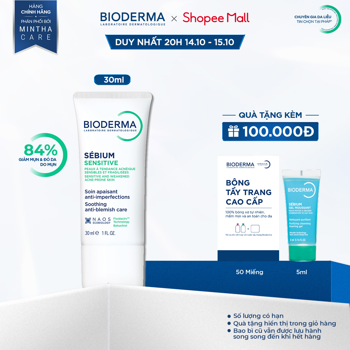 Kem dưỡng giảm mụn viêm nhạy cảm Bioderma Sebium Sensitive - 30ml