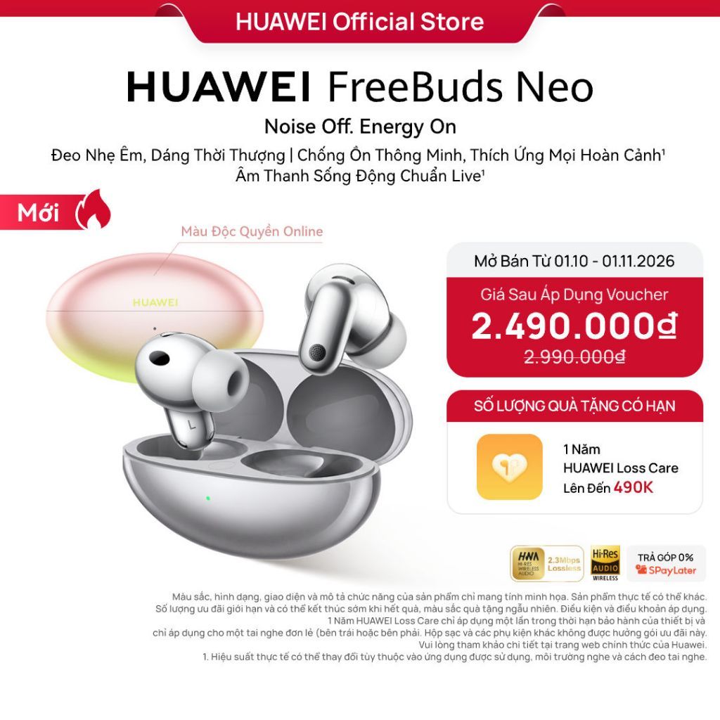 Tai Nghe HUAWEI FreeBuds Neo | Đeo Nhẹ Êm, Dáng Thời Thượng | Chống Ồn Thông Minh | Âm Thanh Sống Động Chuẩn Live | Shopee Việt Nam