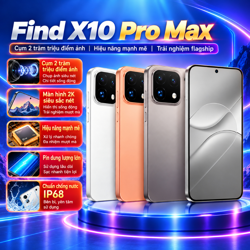 OPPO Find X10 Pro Max | Camera Hasselblad Siêu Nét | Cụm 3 Camera 200MP | Dimensity 9600 Pro | Điện Thoại Flagship 5G | Shopee Việt Nam