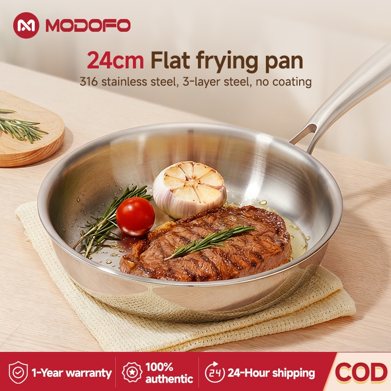 MODOFO 316 Stainless Steel Frying Pan Non Stick Wok Cookware Set Induction Pan For All Stoves 24CM