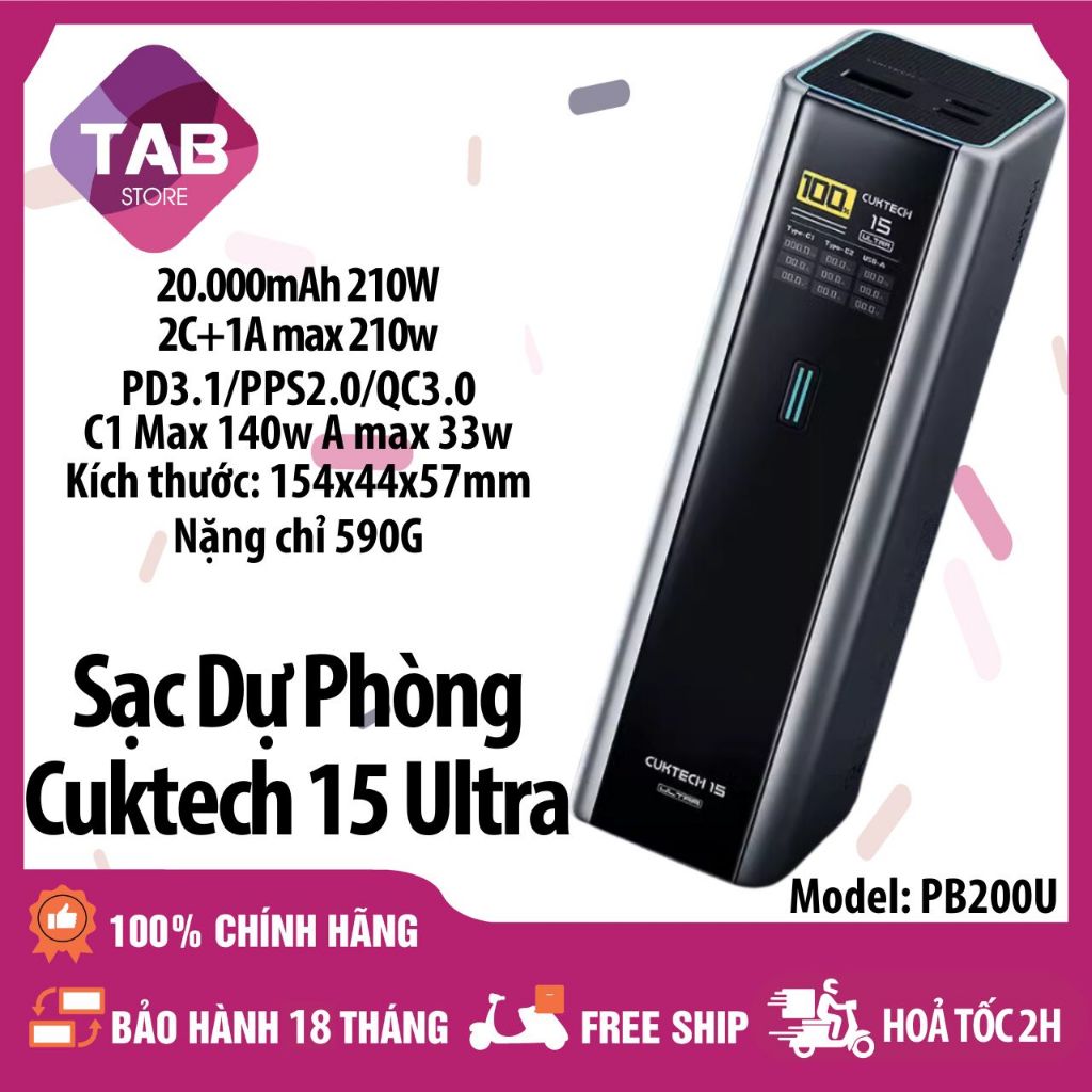 Sạc Dự Phòng Cuktech 15 Ultra 20000mAh 210W 2C1A PD3.1 PPS2.0 Mi Turbro Charger 120W PB200U - Bảo Hành 18 Tháng | Shopee Việt Nam
