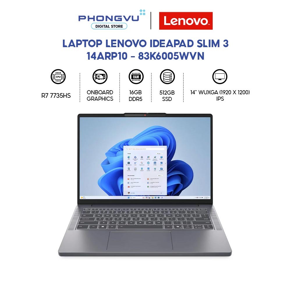 Laptop Lenovo IdeaPad Slim 3 14ARP10 - 83K6005WVN (Ryzen 7 7735HS/ 16GB/ 512GB/ Win 11 Home SL) - Bảo hành 24 tháng | Shopee Việt Nam