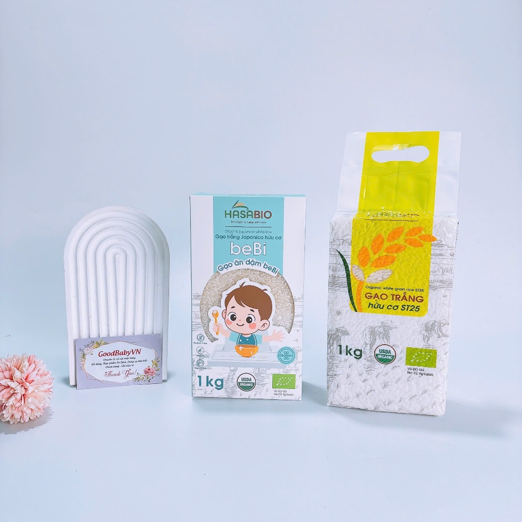 Gạo Trắng Hữu Cơ Japonica , ST25 Hasabio Cho Bé Ăn Dặm 1kg Goodbabyvn