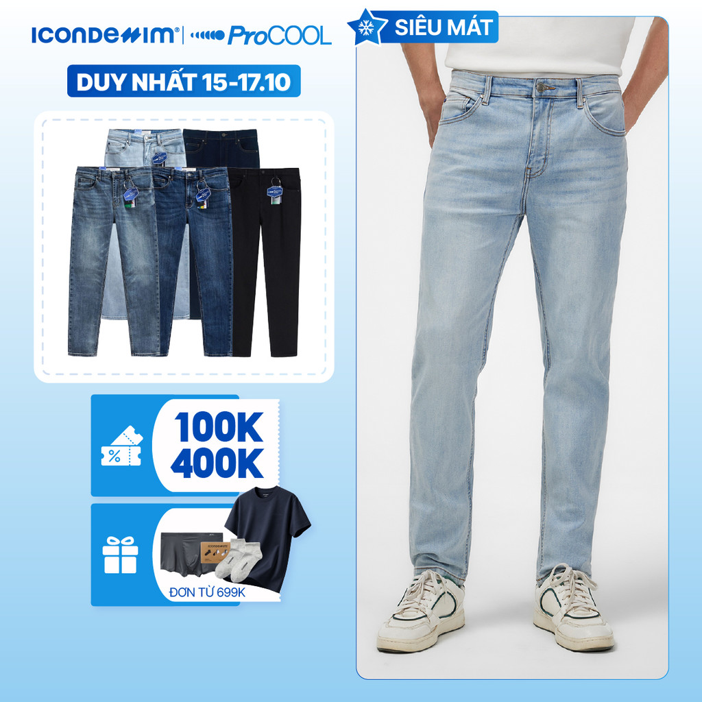 Quần jeans nam PROCOOL ICONDENIM, quần bò form slimfit ôm vừa vặn, công nghệ vải Coolmax mát lạnh, mềm mịn, thoải mái | Shopee Việt Nam