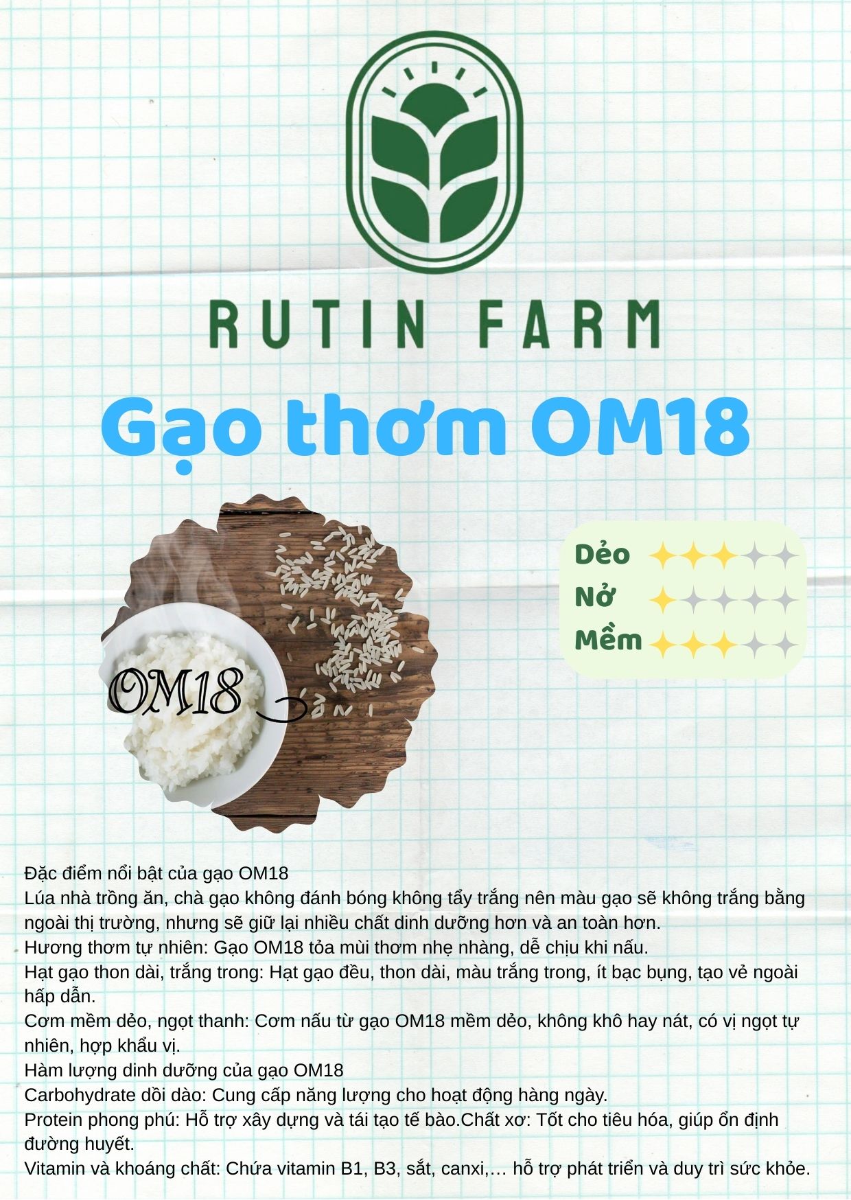 Gạo Thơm OM18 Sóc Trăng (Nhà trồng không qua tẩy trắng đánh bóng)