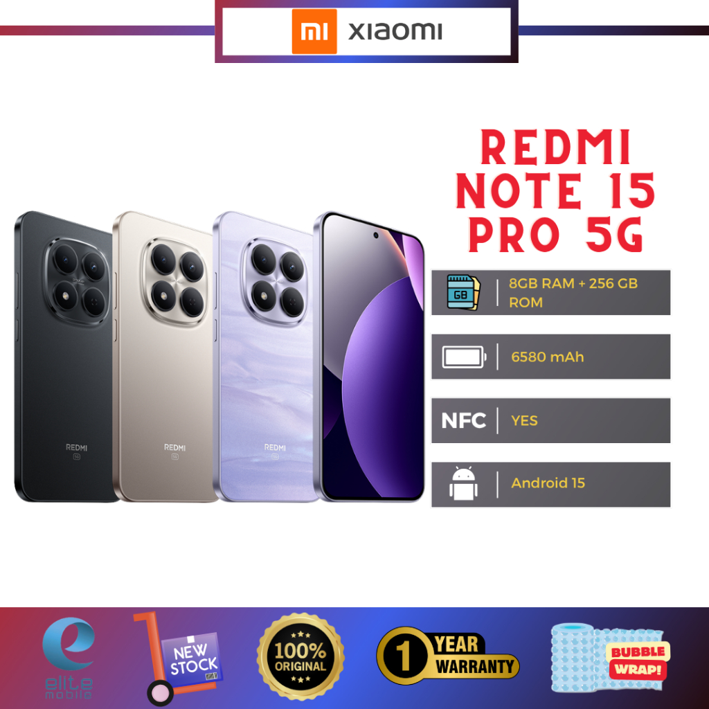 Xiaomi Redmi Note 15 Pro 5G l 8GB RAM + 256GB ROM l 6.83" AMOLED Display l 200MP Camera l 6580mAh Battery-READY STOCK