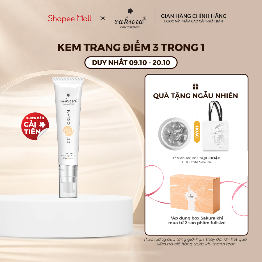 Kem trang điểm, chống nắng đa năng Sakura CC Cream Flawless Control Base SPF50+ PA++++ 40ml