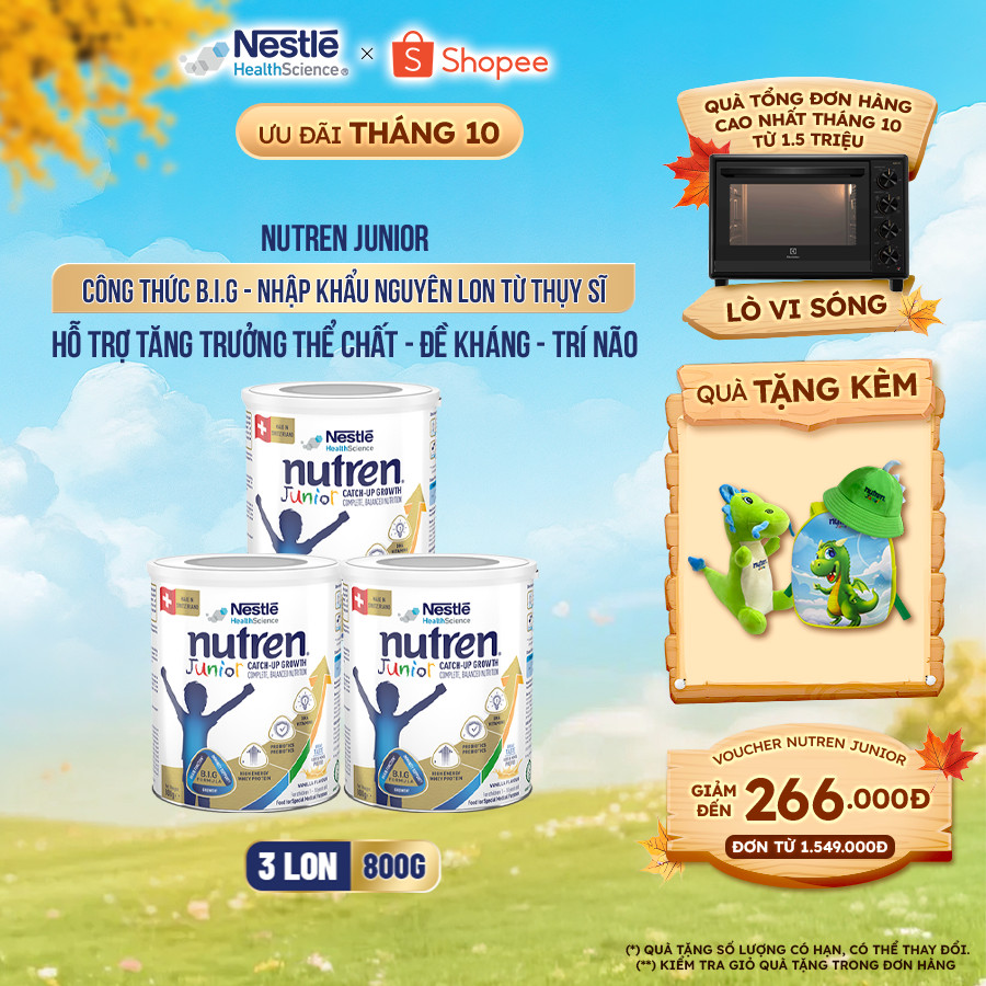 [SVIP] Bộ 3 Sữa Bột NESTLÉ NUTREN JUNIOR Thụy Sĩ Với Công Thức BIG Hỗ Trợ Tăng Trưởng Cho Bé 800G