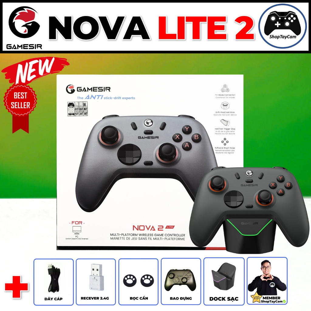 Tay Cầm Gamesir NOVA 2 LITE Chính Hãng Hall Effect, 1000Hz, Chơi Game FCO, PC, Mobile, SWITCH | Shopee Việt Nam