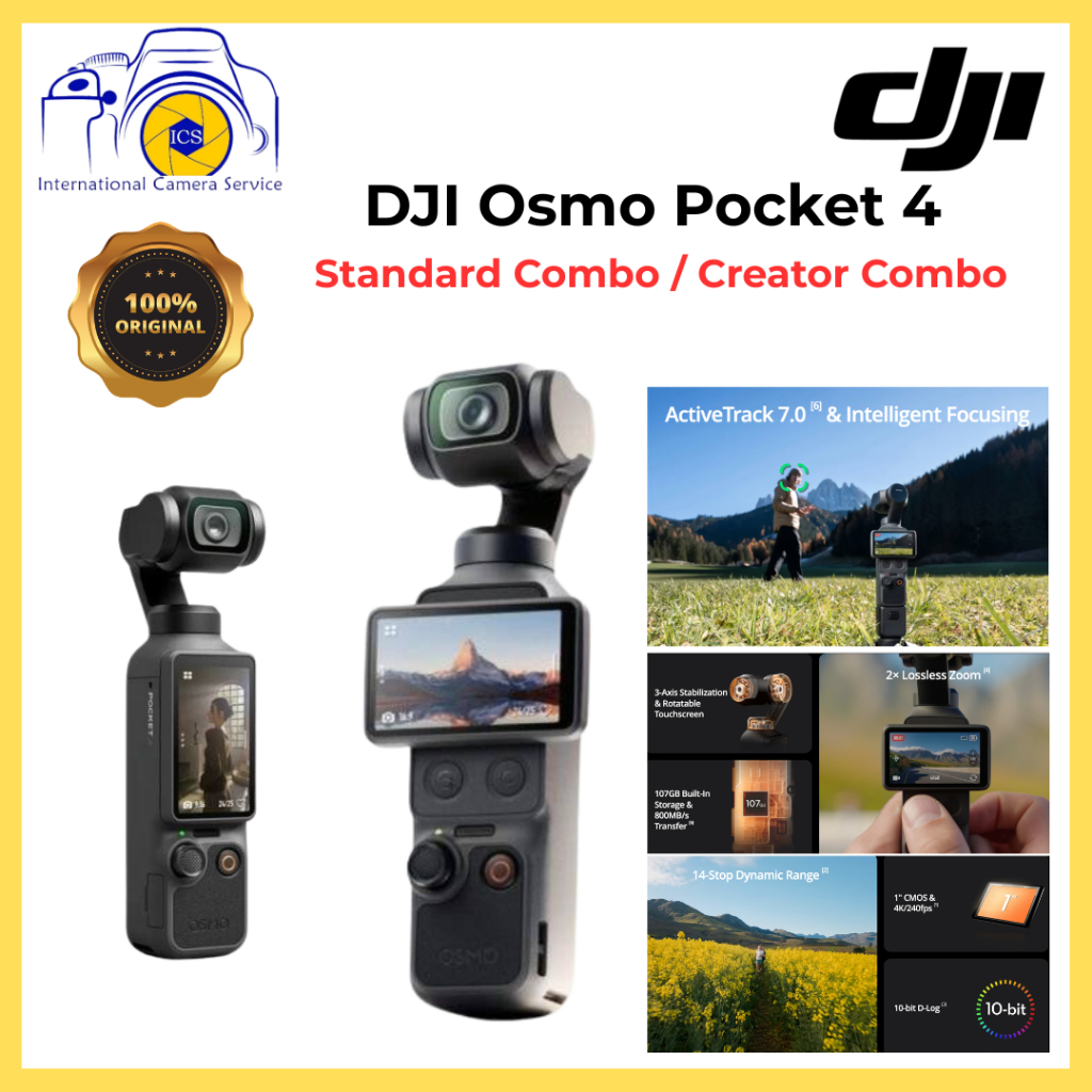 DJI Osmo Pocket 4 Pocket Camera Standard Combo / Creator Combo 1" CMOS Pocket Gimbal Camera, Built in 107GB Memory