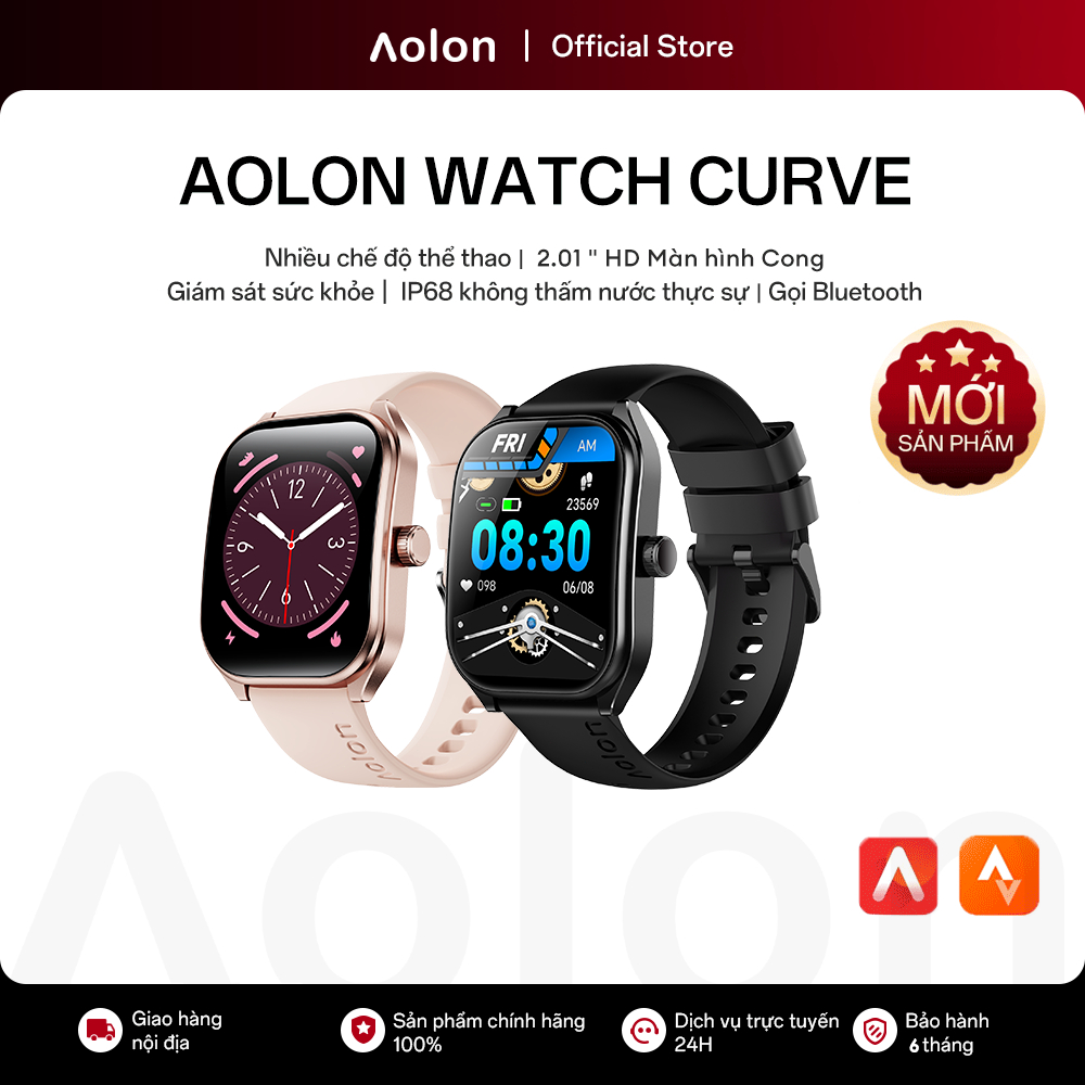 [Bán Chạy] Aolon Curve Đồng hồ thông minh, Màn hình cong IPS 2.01 inch, IP68, Theo dõi Running Pace