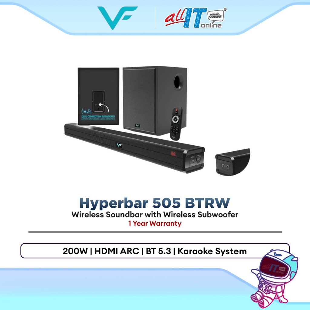Vinnfier Hyperbar 505 BTRW Wireless Soundbar with Subwoofer 200W HDMI ARC Bluetooth Karaoke System