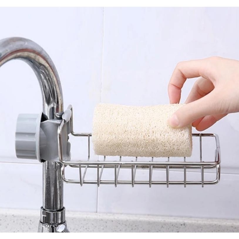 [Ready Stock]Stainless Steel Faucet Storage Rack Adjustable Dishwasher Water Tap Soap Sponge Holder Bathroom Kitchen