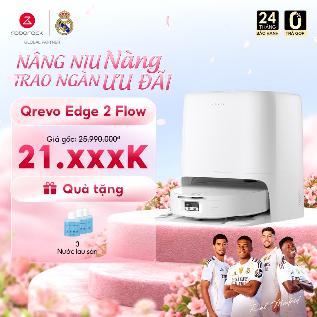 Roborock Qrevo Edge 2 Flow robot hút bụi lau nhà | Giặt sấy con lăn tự động | Lực hút 35000 Pa | Bảo hành 2 năm | Shopee Việt Nam