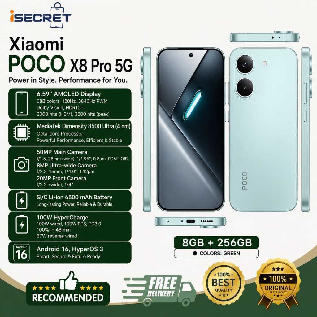 Xiaomi POCO X8 Pro 5G | NEW | 8GB+256GB / 8+512GB | 1 Year Official Warranty | Fast Delivery