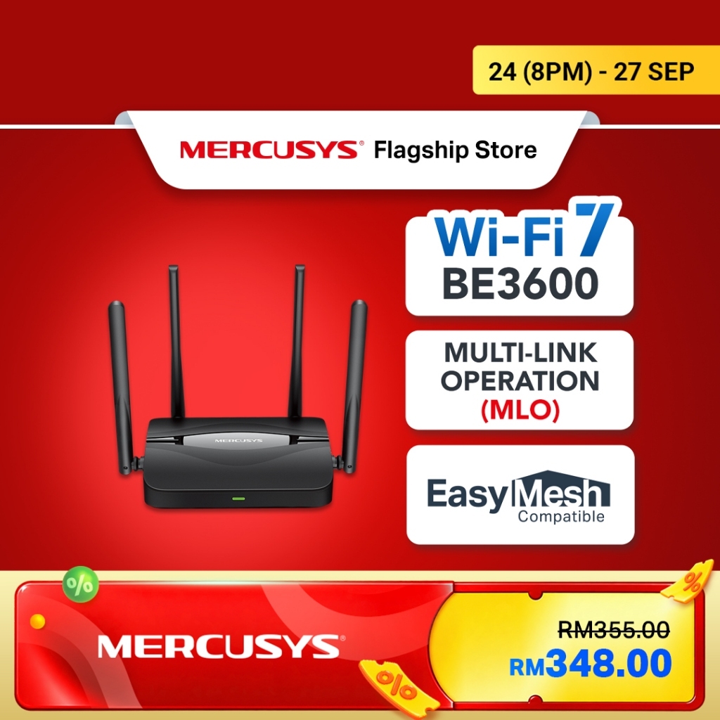 Mercusys MR25BE BE3600 Dual-Band WiFi 7 Router 3.6Gbps EasyMesh 4× Antenna WPA3 High Speed  (Powered by TP-Link)