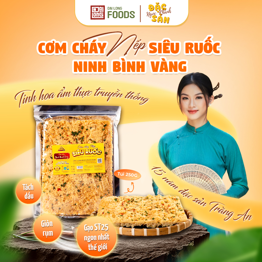 Cơm cháy nếp siêu ruốc Ninh Bình Vàng Đại Long Food đậm vị, giòn rụm, không bị ngấm dầu túi zip 250g | Shopee Việt Nam