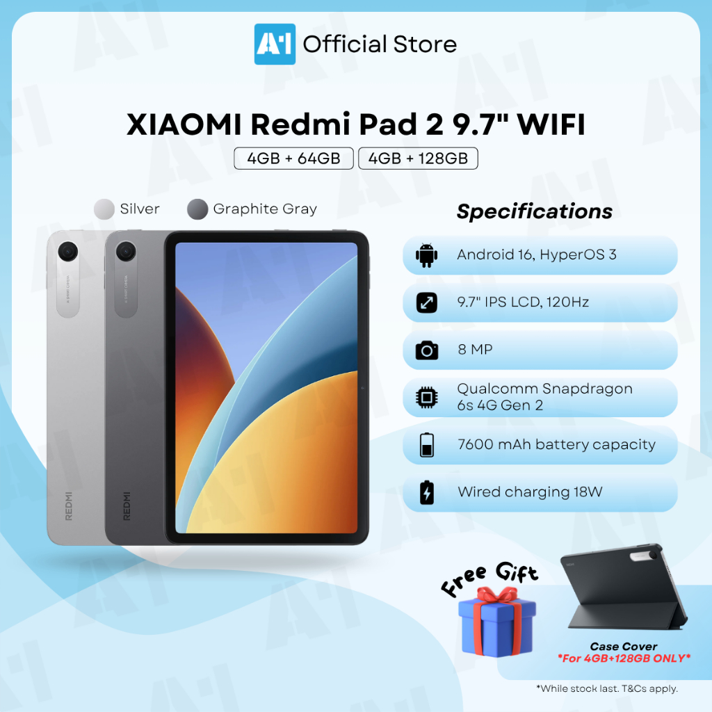 Xiaomi Redmi Pad 2 9.7" WIFI/4G LTE (4GB+64GB/128GB) Xiaomi Malaysia Set + Percuma Free Gift Case Cover