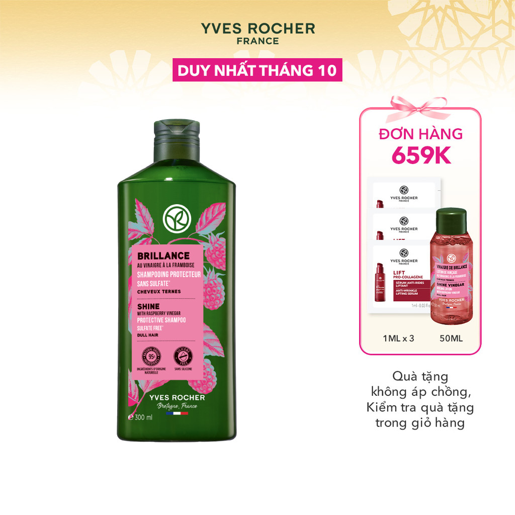 Dầu gội giữ màu tóc nhuộm và giúp tóc bóng mượt Yves Rocher Shine Protective Shampoo 300ml