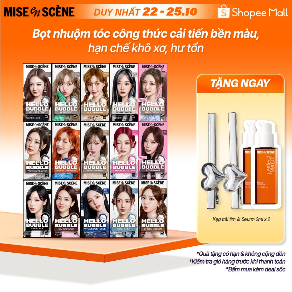 (Phiên bản mới) Nhuộm tóc mise en scène Hello Bubble 100g công thức cải tiến, dạng bọt bền lâu tan, tông màu xu hướng | Shopee Việt Nam