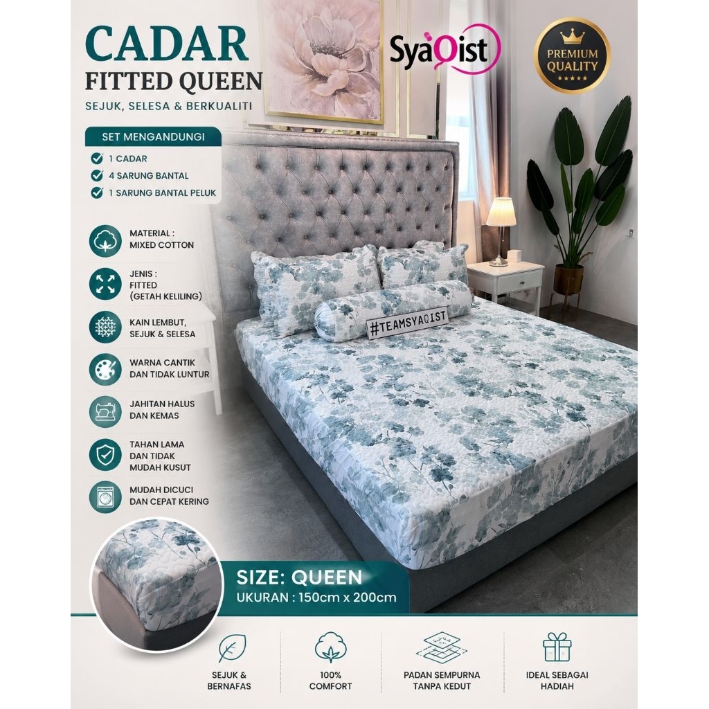 Syaqist Queen Fitted Patchwork Cotton 6in1 cadar getah keliling