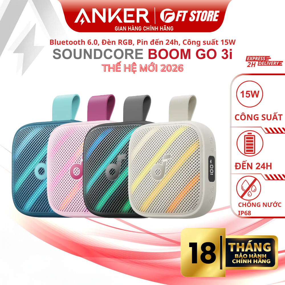 Loa Anker Soundcore Boom Go 3i - 15W, IP68, pin đến 24H, bluetooth 6.0 bass mạnh, Di Động RGB, gọn nhẹ | Shopee Việt Nam