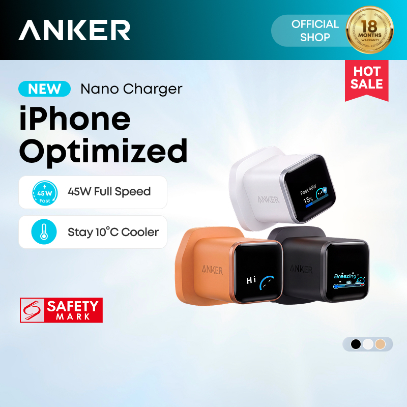 Anker Nano USB C Wall Charger, 45W Fast Charging Smart Display Charger, with Smart Recognition for iphone series