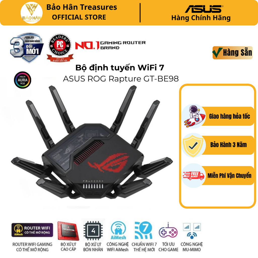 (NEW) Thiết Bị Phát Wifi ASUS ROG Rapture GT - BE98 Gaming Router, MESH WI-FI 7 (802.11be) - Hàng Chính Hãng | Shopee Việt Nam