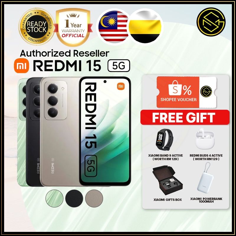 Redmi 15 5G (16GB*(8+8)RAM + 256GB ROM) Snapdragon 6s Gen 3 l 144Hz Refresh rate l NFC Xiaomi Malaysia Warranty
