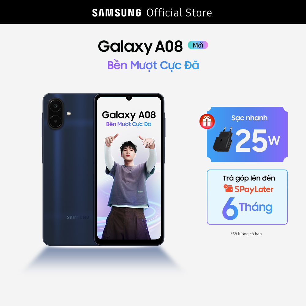 Điện thoại Samsung Galaxy A08 LTE (4+64GB), kèm sạc