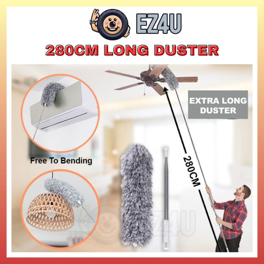 [EZ4U] 280cm Long Microfiber Duster Extendable Feather Bendable Head Washable Cleaner Penyapu Habuk Bulu Ayam Panjang