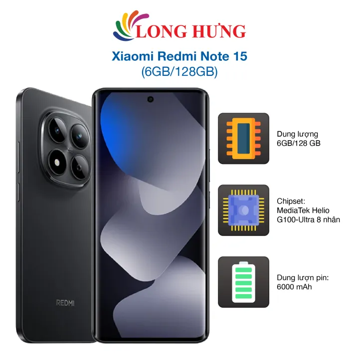 Điện thoại Xiaomi Redmi Note 15 (6GB/128GB) - Hàng chính hãng - 6.77" AMOLED Full HD+, MediaTek Helio G100-Ultra 8 nhân, 6000 mAh | Lazada Việt Nam