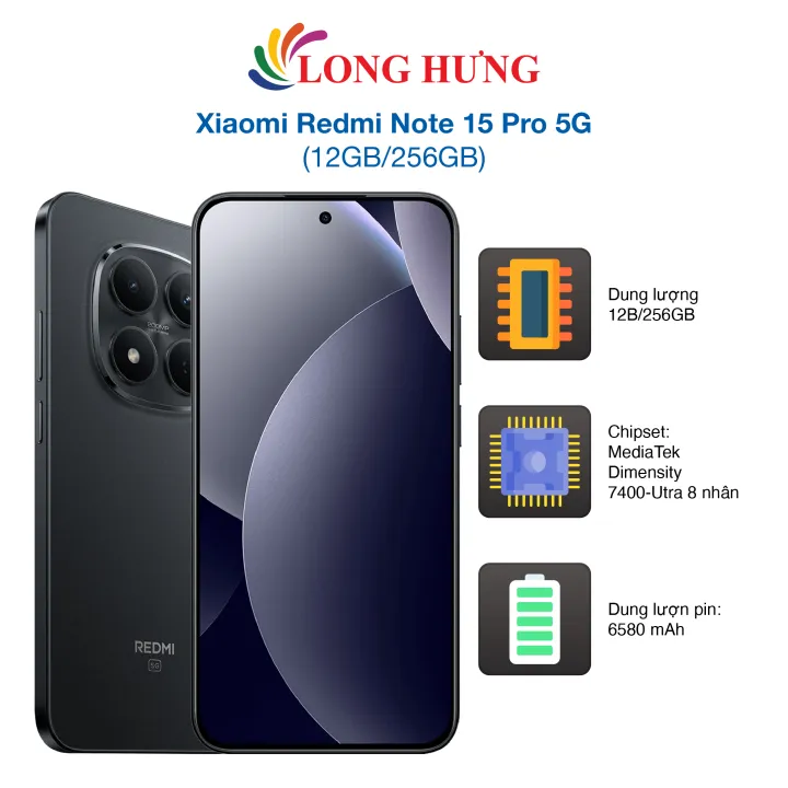 Điện thoại Xiaomi Redmi Note 15 Pro 5G (12GB/256GB) - AMOLED 1.5K 120Hz, Dimensity 7400-Ultra (4nm), Pin 6500mAh | Lazada Việt Nam