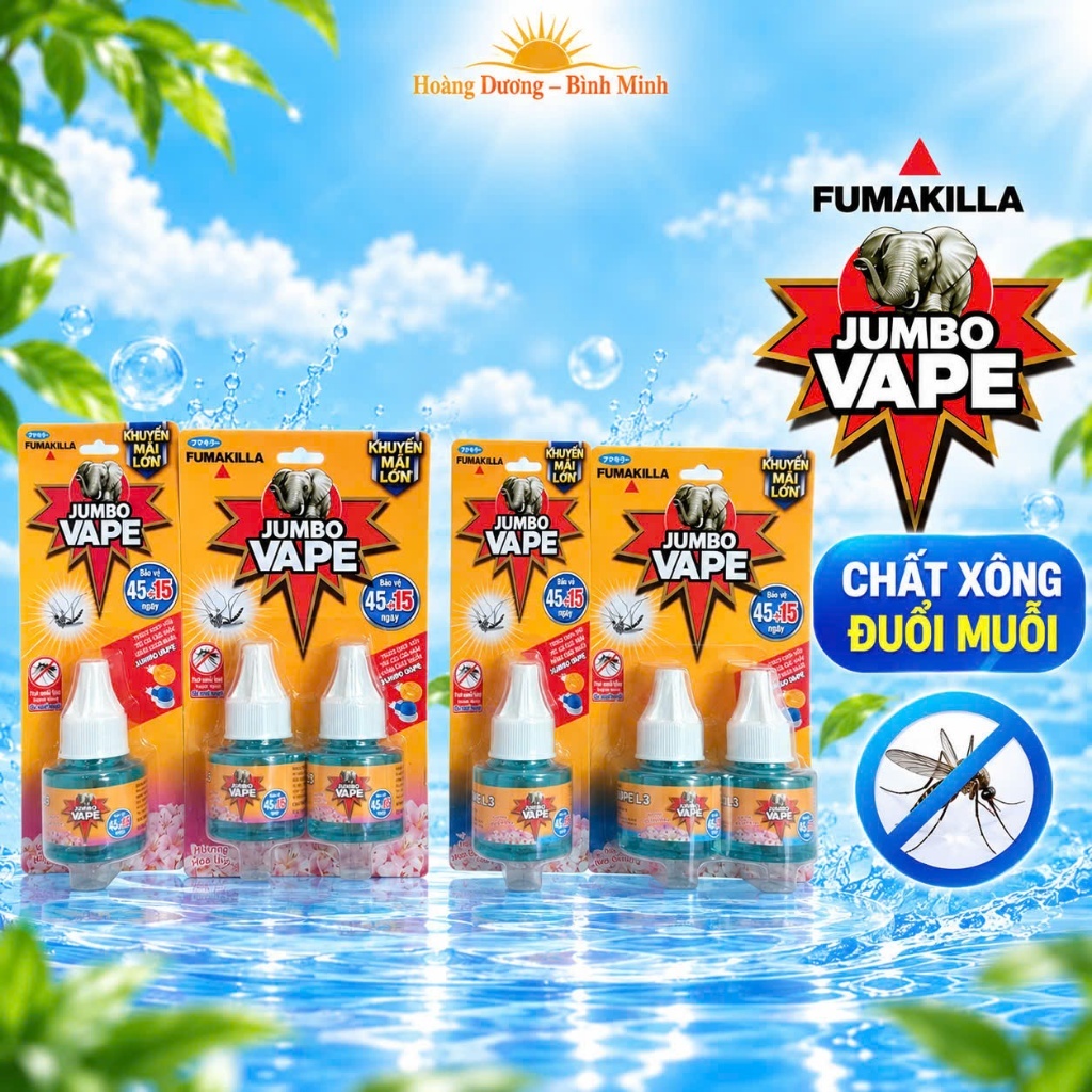 Combo 2 lọ xông tinh dầu đuổi muỗi Jumbo Vape 34ml tăng lượng thêm 11ml